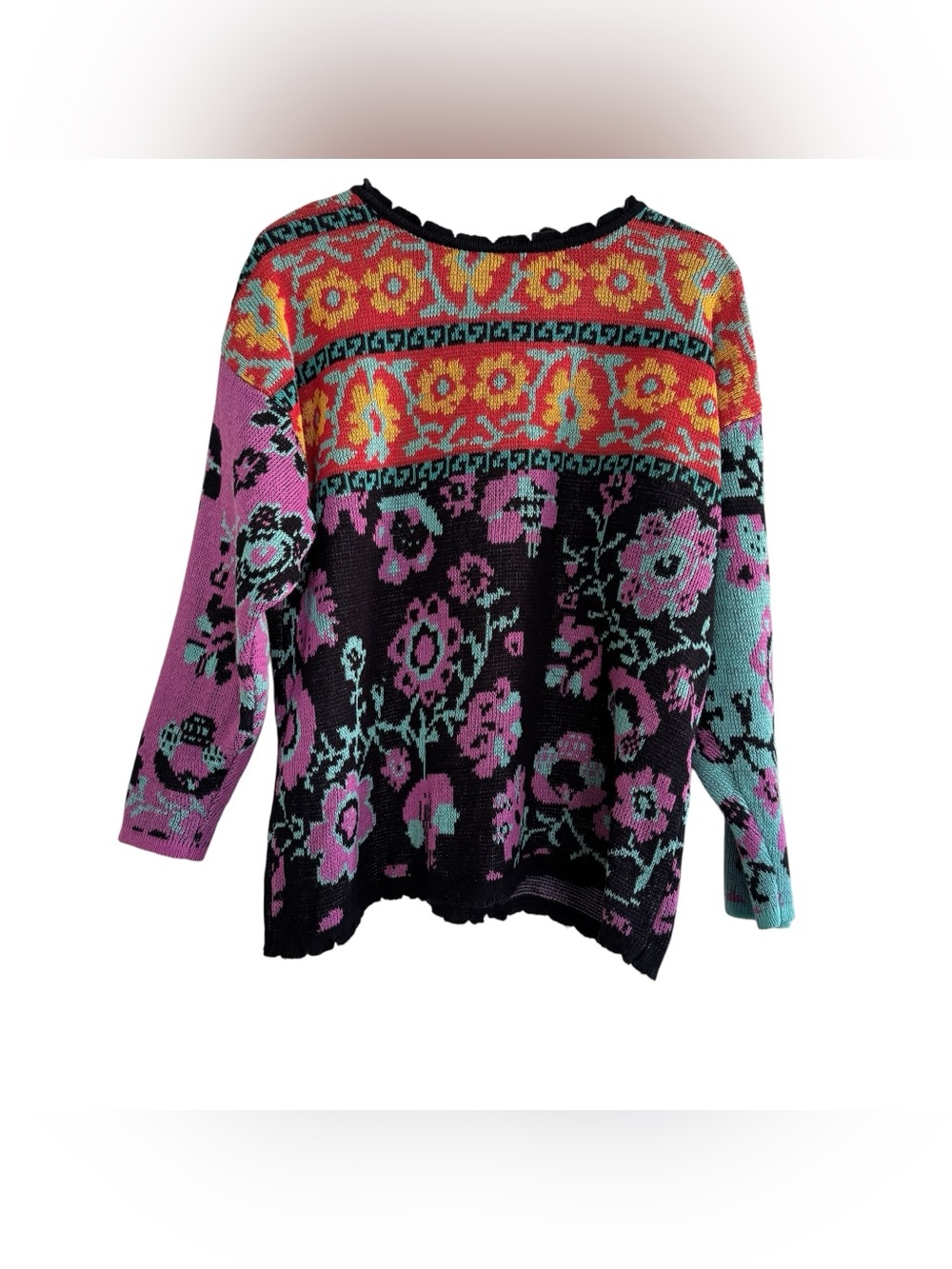 VTG Y2K Generra Floral Colorblock Vibrant Knit Sweater Funky Grandma M